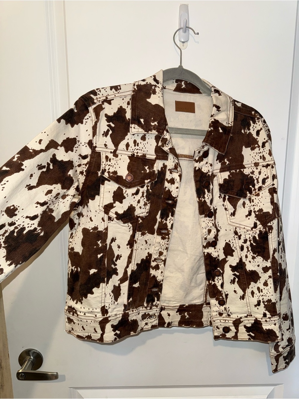Cow Print Denim Jacket - Brown & Cream - Picture 2 of 5